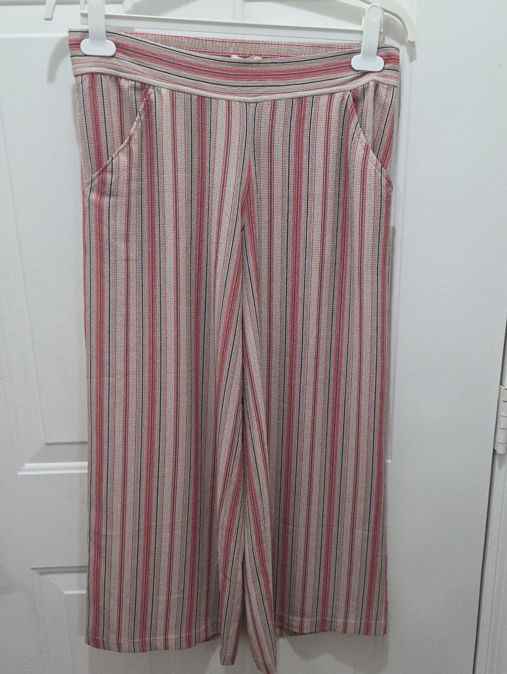 NWT Max Studio Multi-color Vertical-Stripe Wide-Leg Cropped Pants L